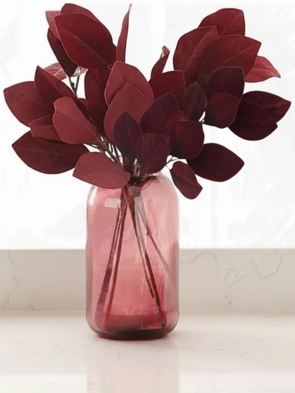 Set/4 Burgundy Velvet Magnolia Leaf Sprays